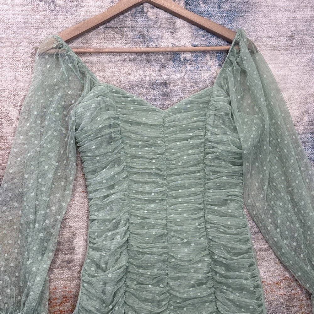 Y2K Hautedetemonde Ruched‎ Mini Dress Small Sheer Polka Dot Coquette Cottagecore